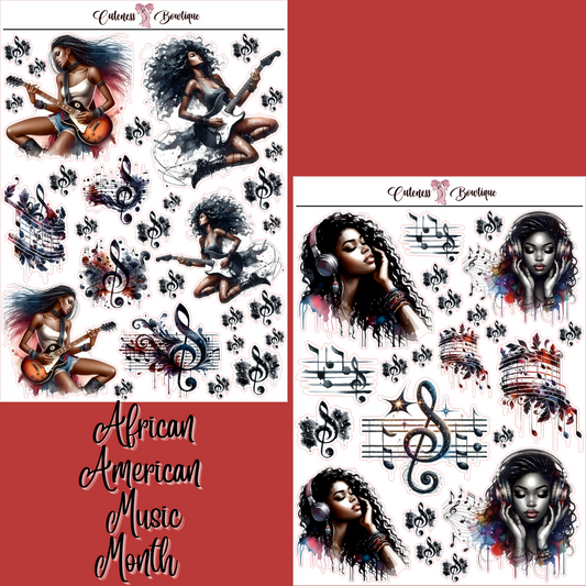 The Cuteness Journaling Sticker Sheet | Cuteness Planner Stickers for Agendas, Planners, Notebooks, Dividers | AFRICAN AMERICAN MUSIC MONTH