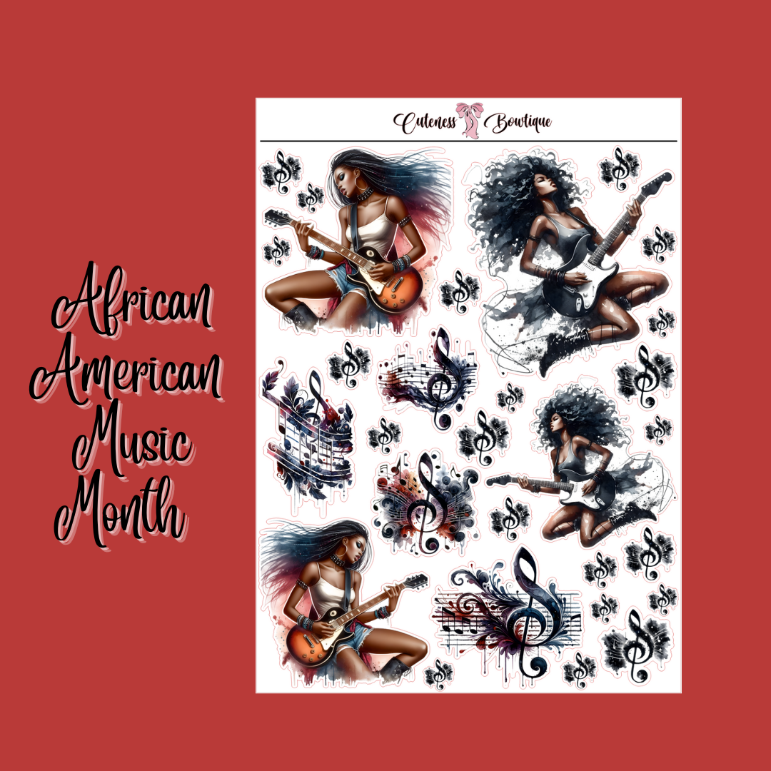 The Cuteness Journaling Sticker Sheet | Cuteness Planner Stickers for Agendas, Planners, Notebooks, Dividers | AFRICAN AMERICAN MUSIC MONTH