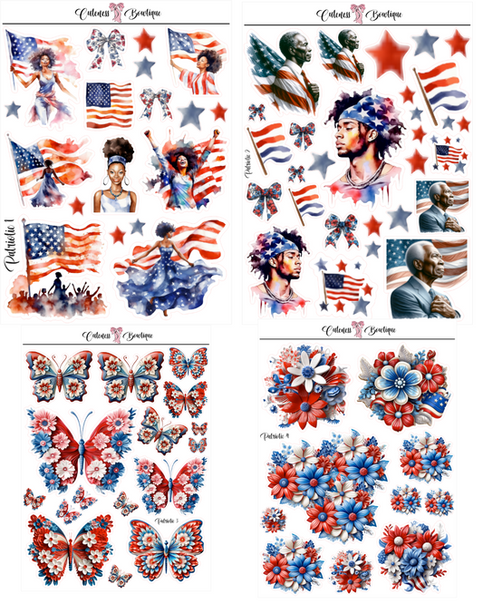 The Cuteness Journaling Sticker Sheet | Cuteness Planner Stickers for Agendas, Planners, Notebooks, Dividers | PATRIOTIC
