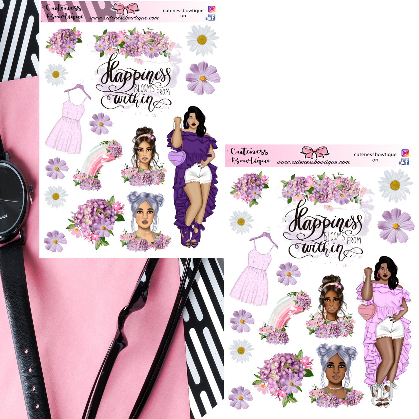 The Cuteness Journaling  Sticker Sheet | Cuteness Planner Stickers for Agendas, Planners, Notebooks, Dividers BLOOM