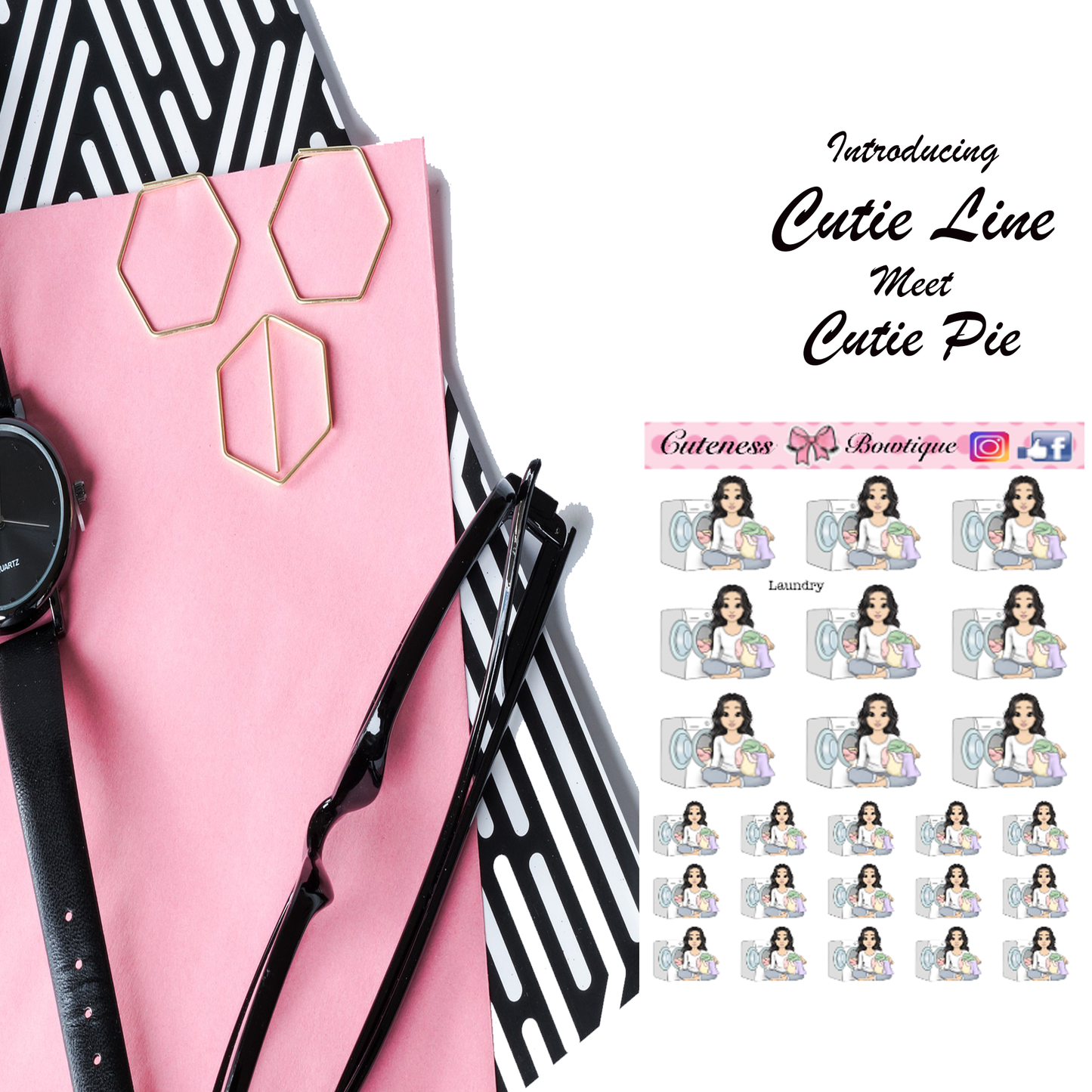 The Cutie Line Icon Sticker Sheet | Cuteness Planner Stickers for Agendas, Planners, Notebooks, Dividers | LAUNDRY