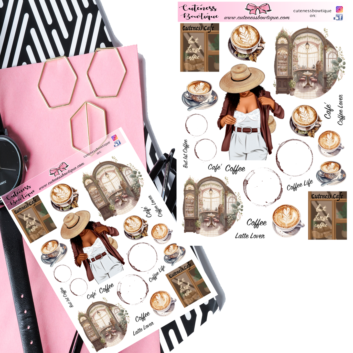 The Cuteness Journaling  Sticker Sheet | Cuteness Planner Stickers for Agendas, Planners, Notebooks, Dividers CUTENESS CAFE