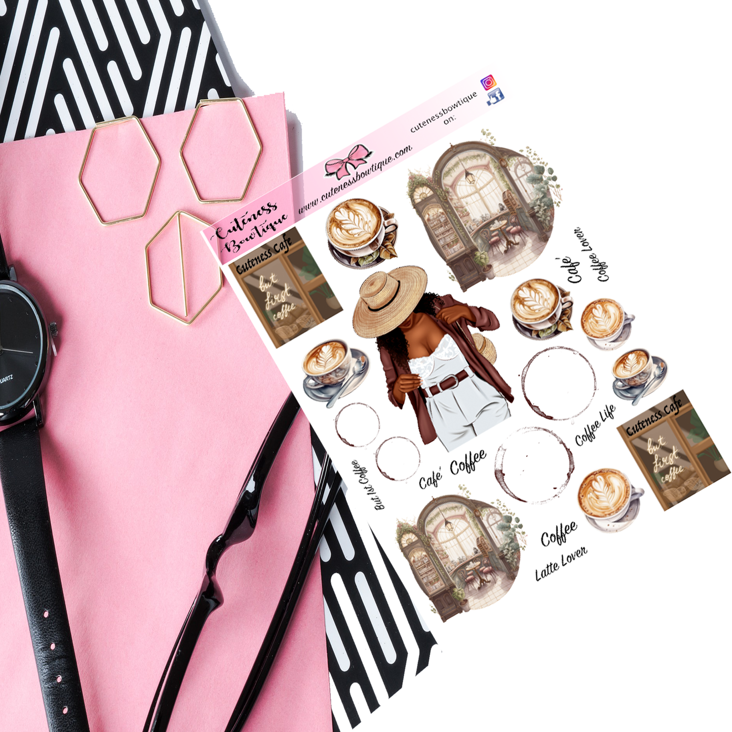 The Cuteness Journaling  Sticker Sheet | Cuteness Planner Stickers for Agendas, Planners, Notebooks, Dividers CUTENESS CAFE