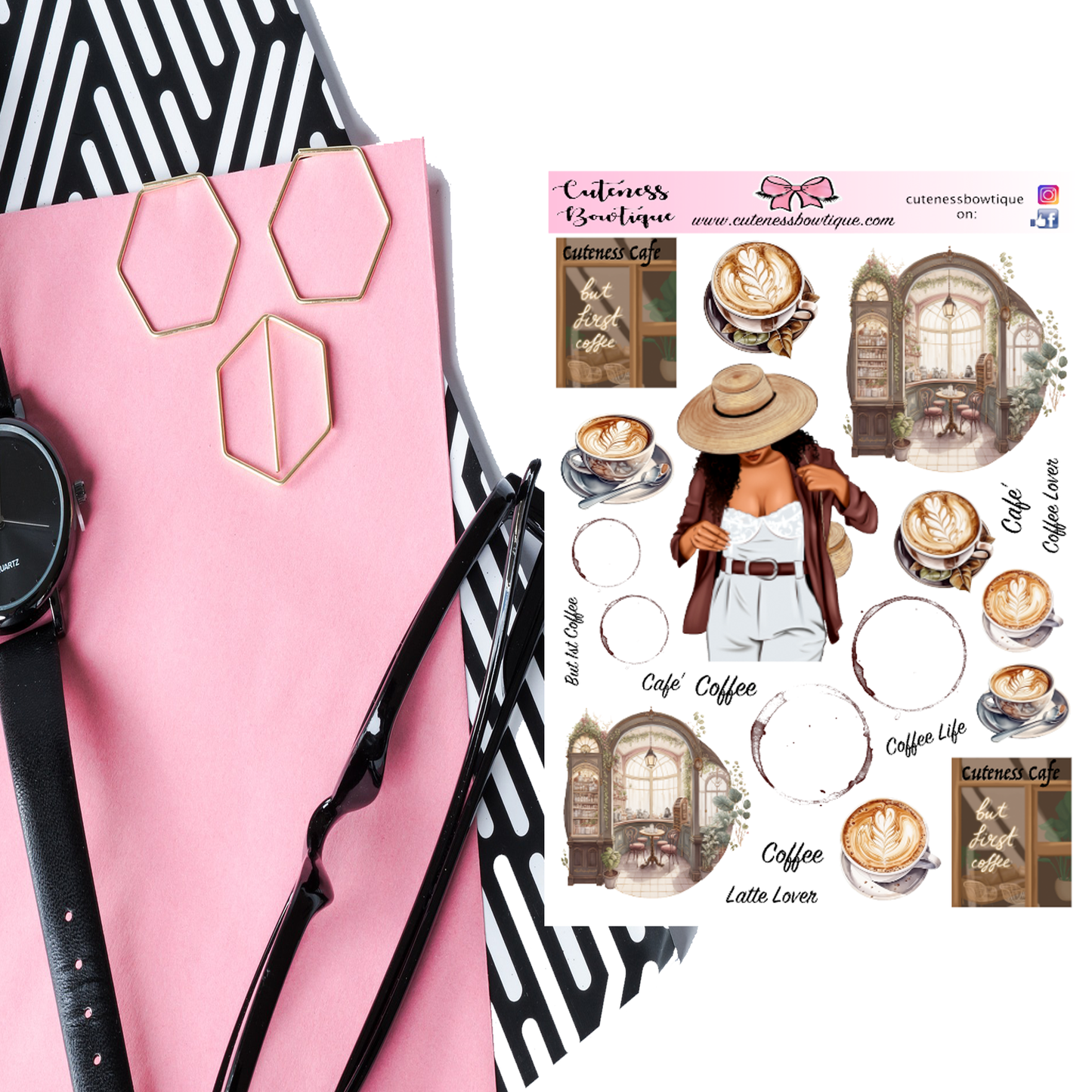 The Cuteness Journaling  Sticker Sheet | Cuteness Planner Stickers for Agendas, Planners, Notebooks, Dividers CUTENESS CAFE