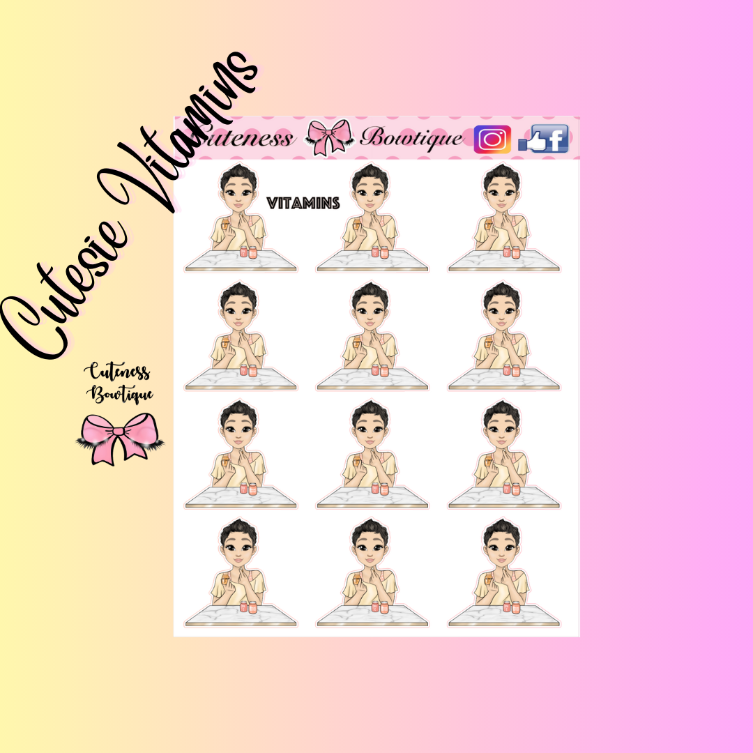 The Cutie Line Icon Sticker Sheet | Cuteness Planner Stickers for Agendas, Planners, Notebooks, Dividers | CUTESIE VITAMINS