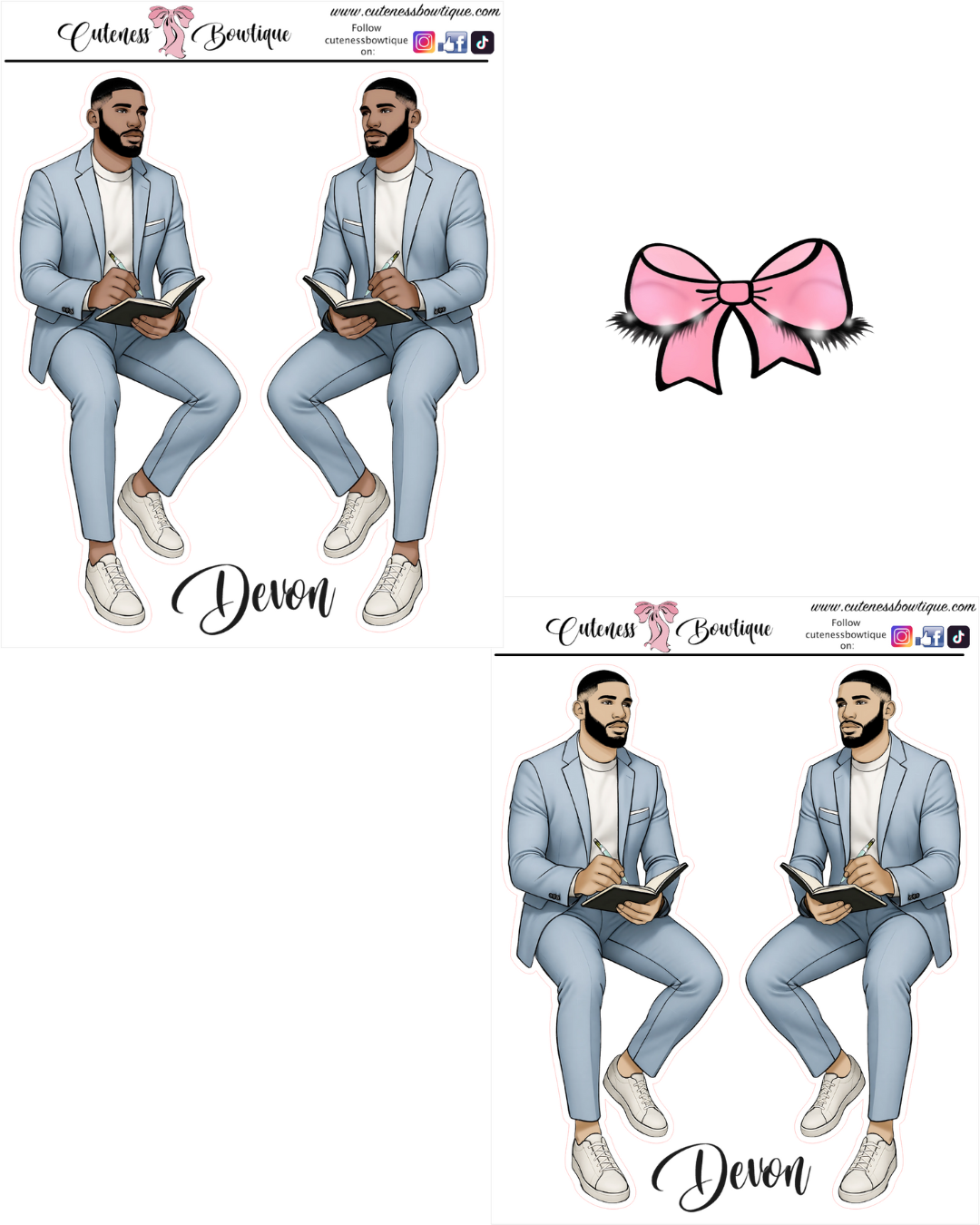 The CUSTOM Cuteness Doll Collection Sticker Sheet | Cuteness Planner Stickers for Agendas, Planners, Notebooks, Dividers | DEVON