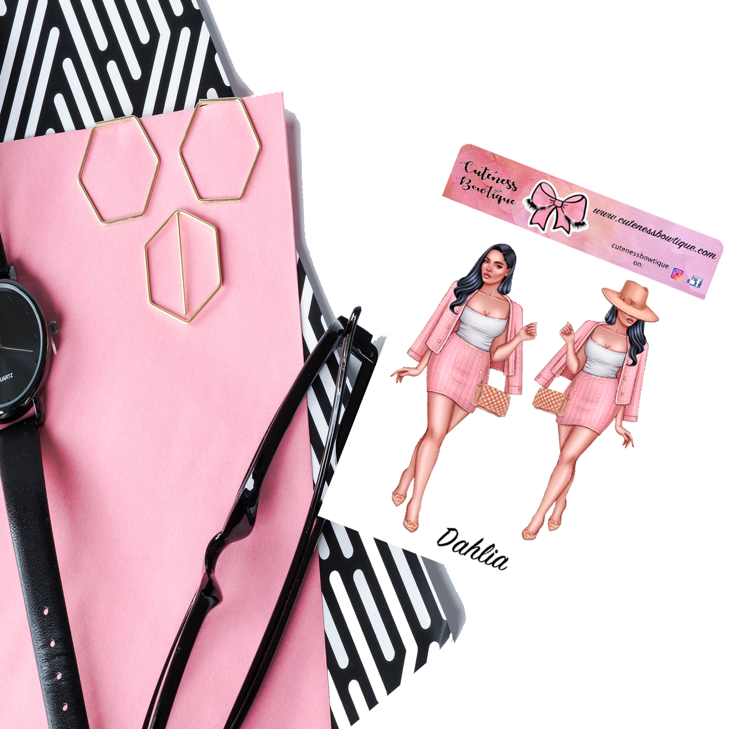 The Cuteness Doll Collection Sticker Sheet | Cuteness Planner Stickers for Agendas, Planners, Notebooks, Dividers | DAHLIA PINK