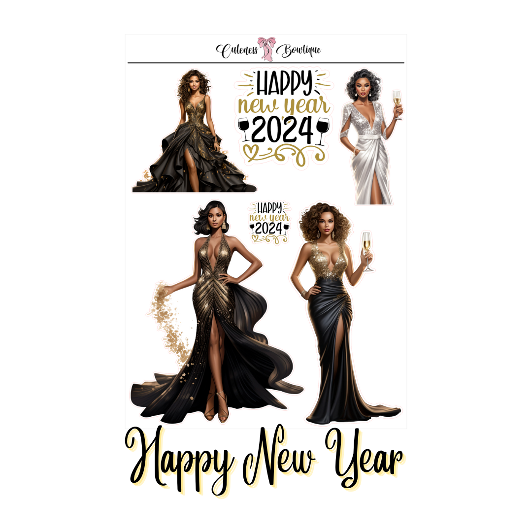 The Cuteness Journaling  Sticker Sheet | Cuteness Planner Stickers for Agendas, Planners, Notebooks, Dividers | HAPPY NEW YEAR