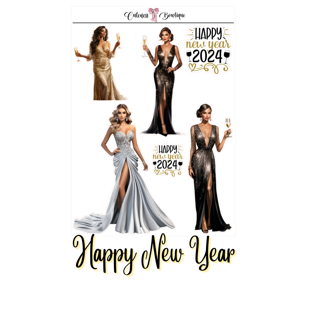 The Cuteness Journaling  Sticker Sheet | Cuteness Planner Stickers for Agendas, Planners, Notebooks, Dividers | HAPPY NEW YEAR