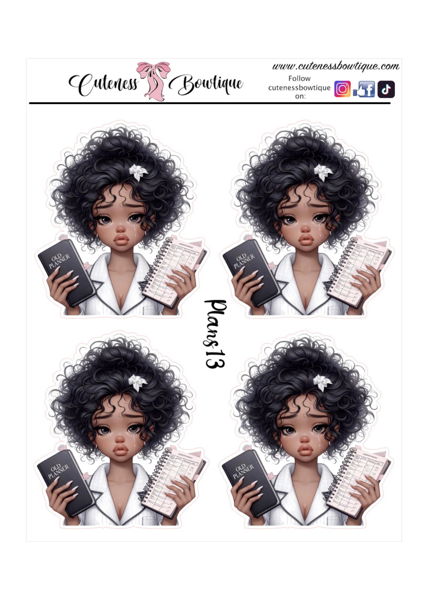 The Cuteness Doll Collection Sticker Sheet | Cuteness Planner Stickers for Agendas, Planners, Notebooks, Dividers | QUIRKY PLANS 1-13