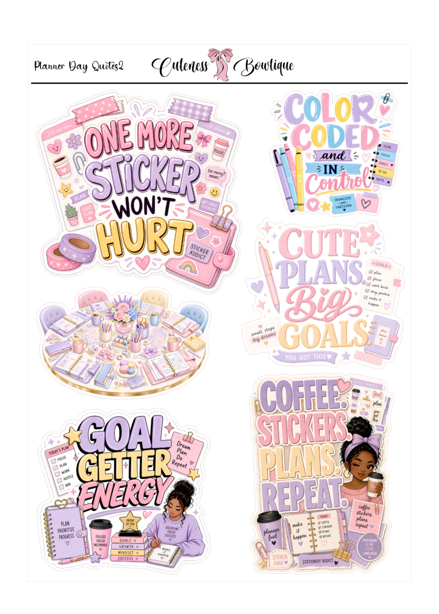 The Cuteness Doll Collection Sticker Sheet | Cuteness Planner Stickers for Agendas, Planners, Notebooks, Dividers | PLANNER DAYS