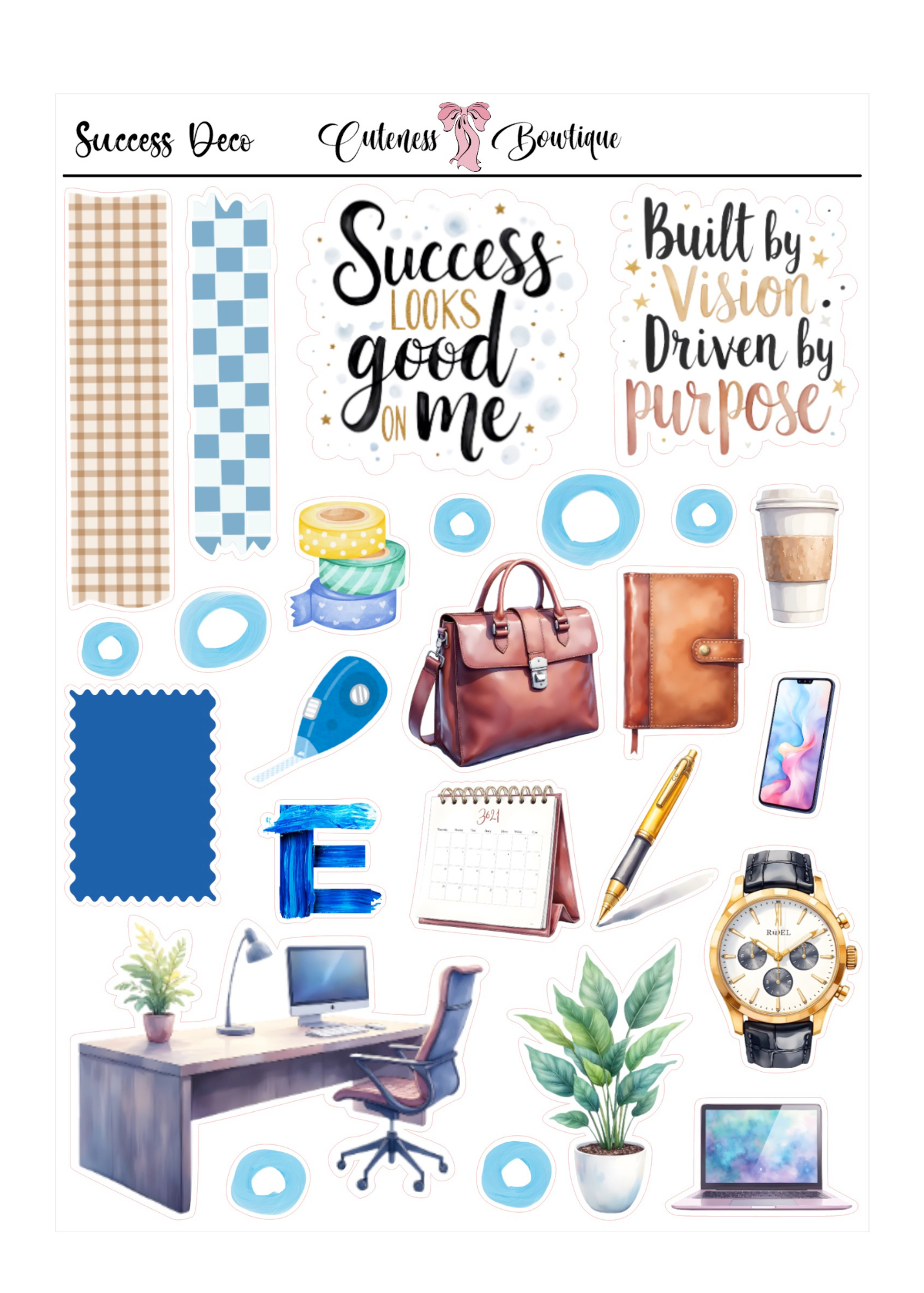 The Cuteness Doll Collection Sticker Sheet | Cuteness Planner Stickers for Agendas, Planners, Notebooks, Dividers | SUCCESS