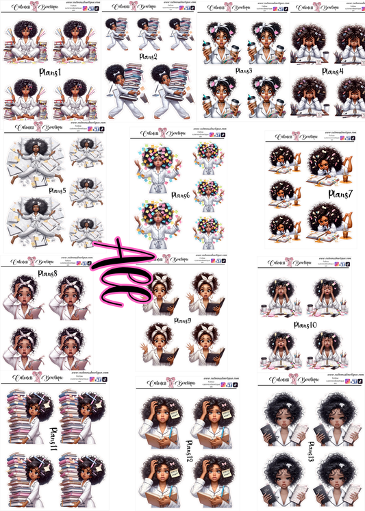 The Cuteness Doll Collection Sticker Sheet | Cuteness Planner Stickers for Agendas, Planners, Notebooks, Dividers | QUIRKY PLANS 1-13