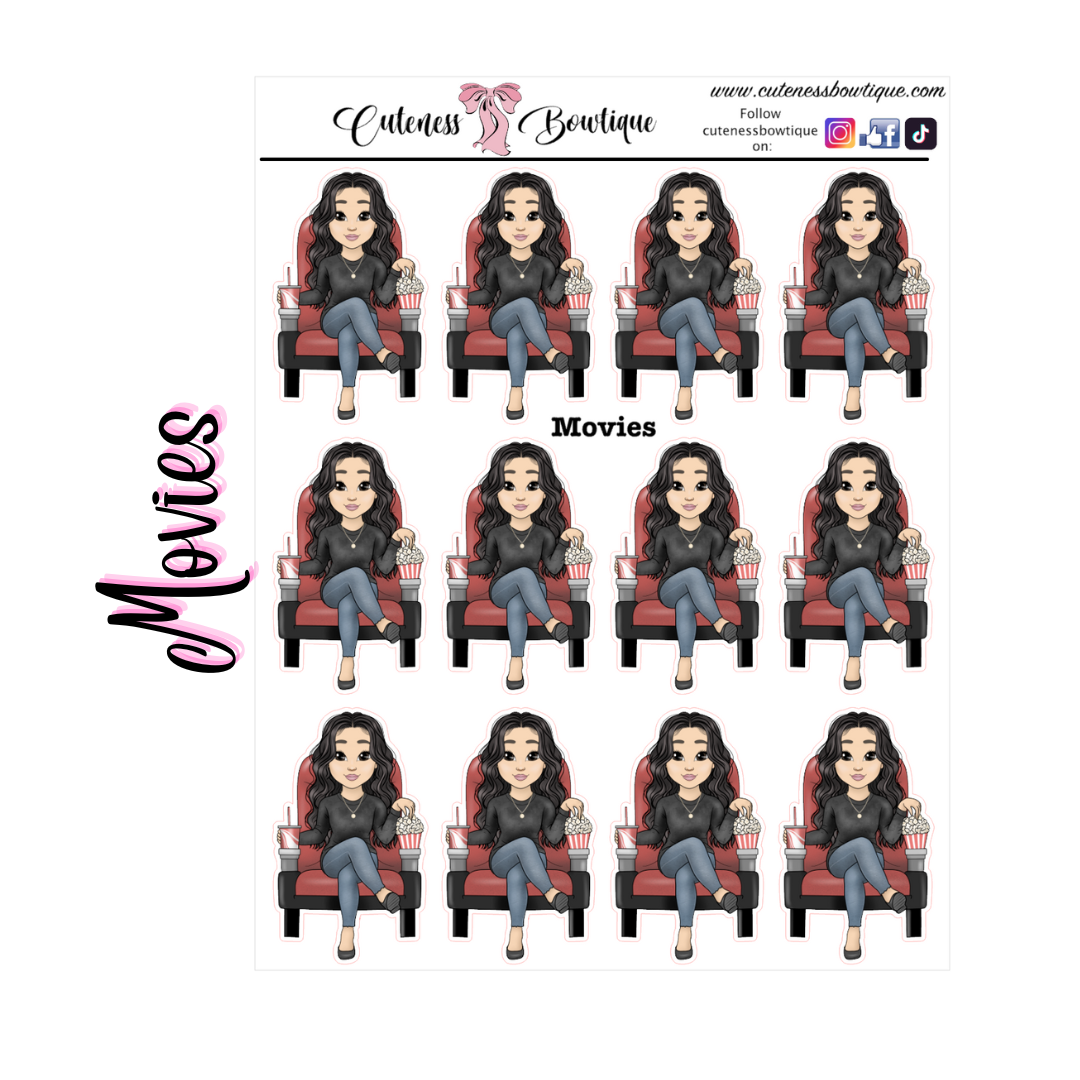 The Cutie Line Icon Sticker Sheet | Cuteness Planner Stickers for Agendas, Planners, Notebooks, Dividers | CUTIE PIE MOVIES