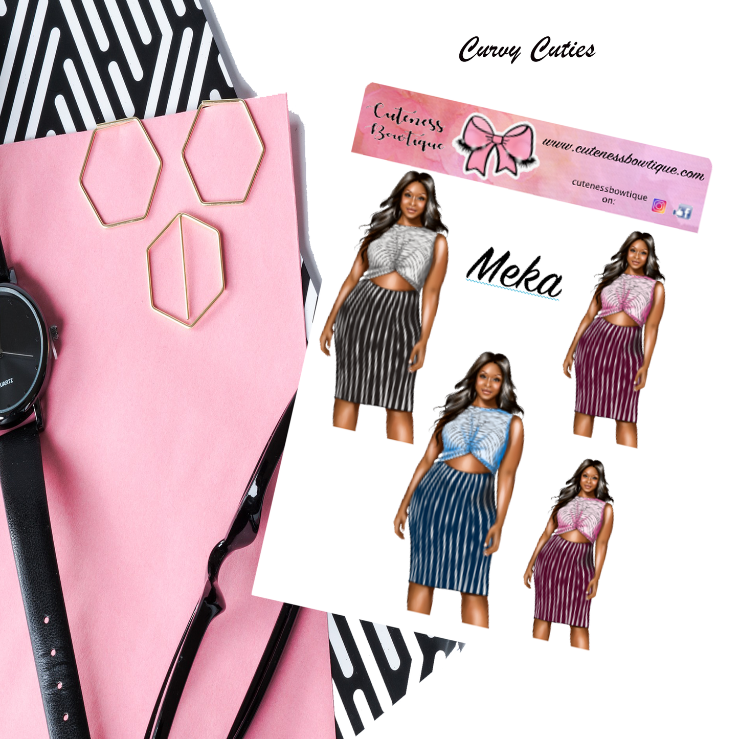 The Curvy Cutie Doll Collection Sticker Sheet | Cuteness Planner Stickers for Agendas, Planners, Notebooks, Dividers | MEKA