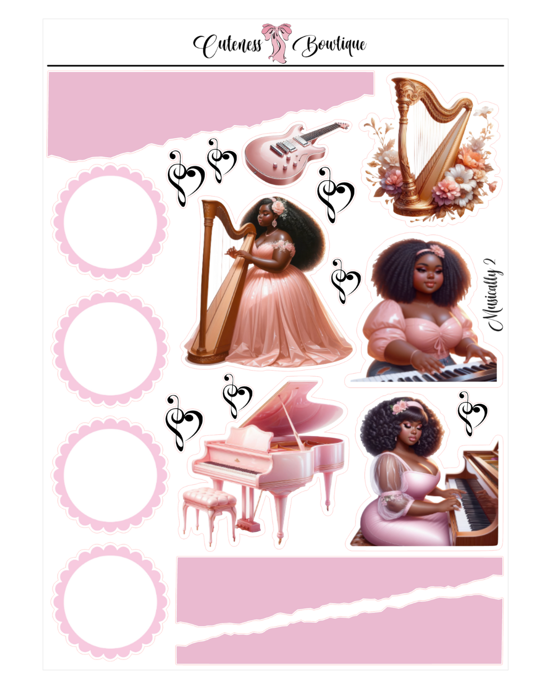 The Cuteness Journaling Sticker Sheet | Cuteness Planner Stickers for Agendas, Planners, Notebooks, Dividers | MUSICALLY