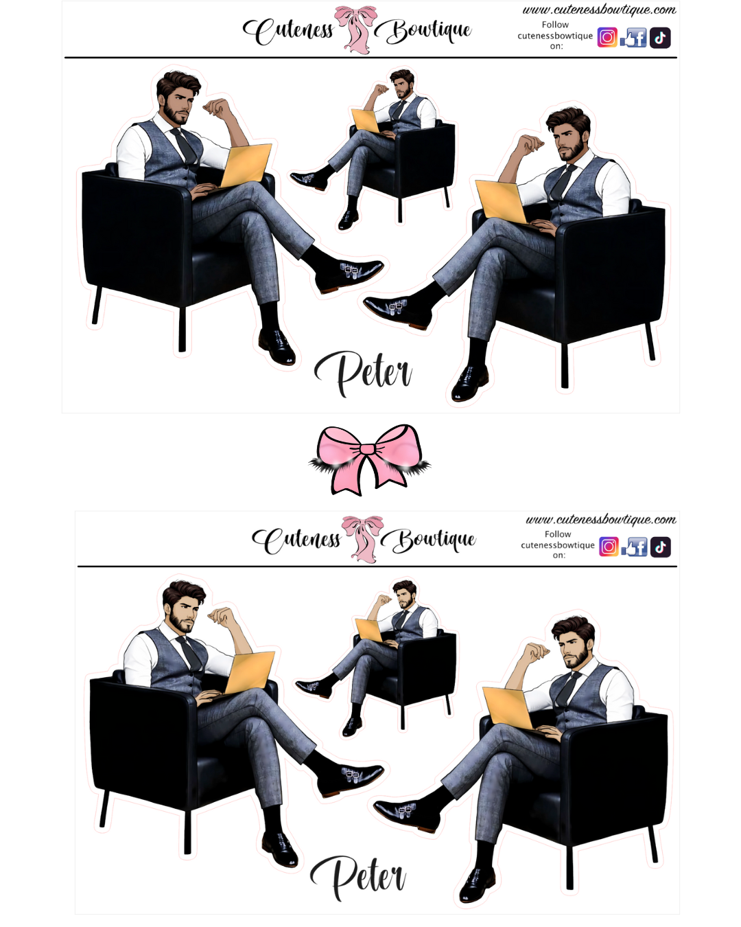 The CUSTOM Cuteness Doll Collection Sticker Sheet | Cuteness Planner Stickers for Agendas, Planners, Notebooks, Dividers | PETER