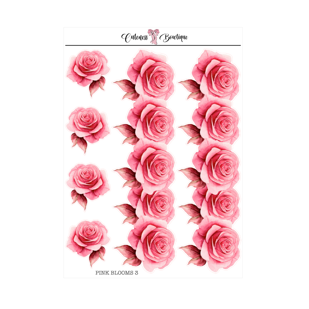The Cuteness Journaling  Sticker Sheet | Cuteness Planner Stickers for Agendas, Planners, Notebooks, Dividers | PINK BLOOMS