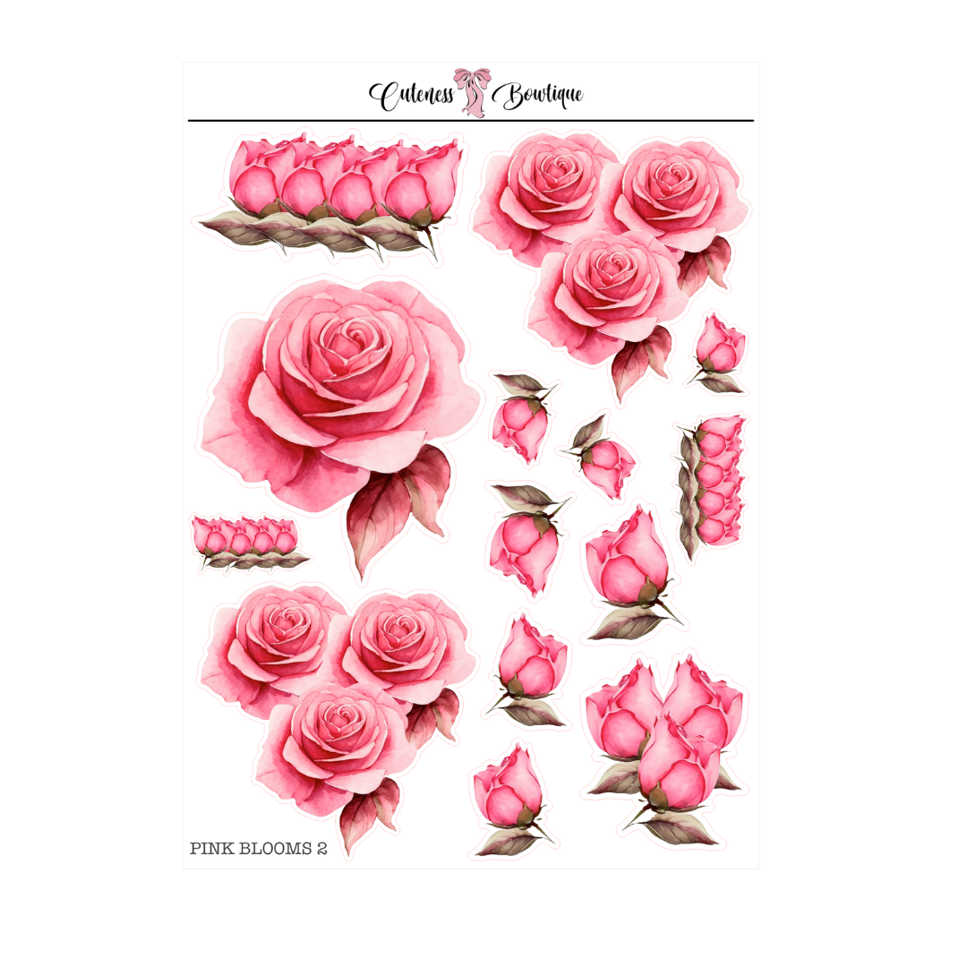 The Cuteness Journaling  Sticker Sheet | Cuteness Planner Stickers for Agendas, Planners, Notebooks, Dividers | PINK BLOOMS