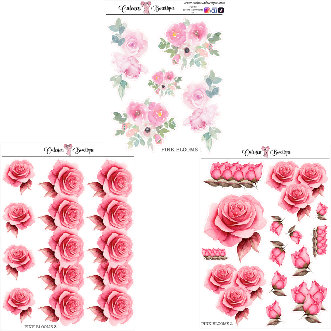 The Cuteness Journaling  Sticker Sheet | Cuteness Planner Stickers for Agendas, Planners, Notebooks, Dividers | PINK BLOOMS