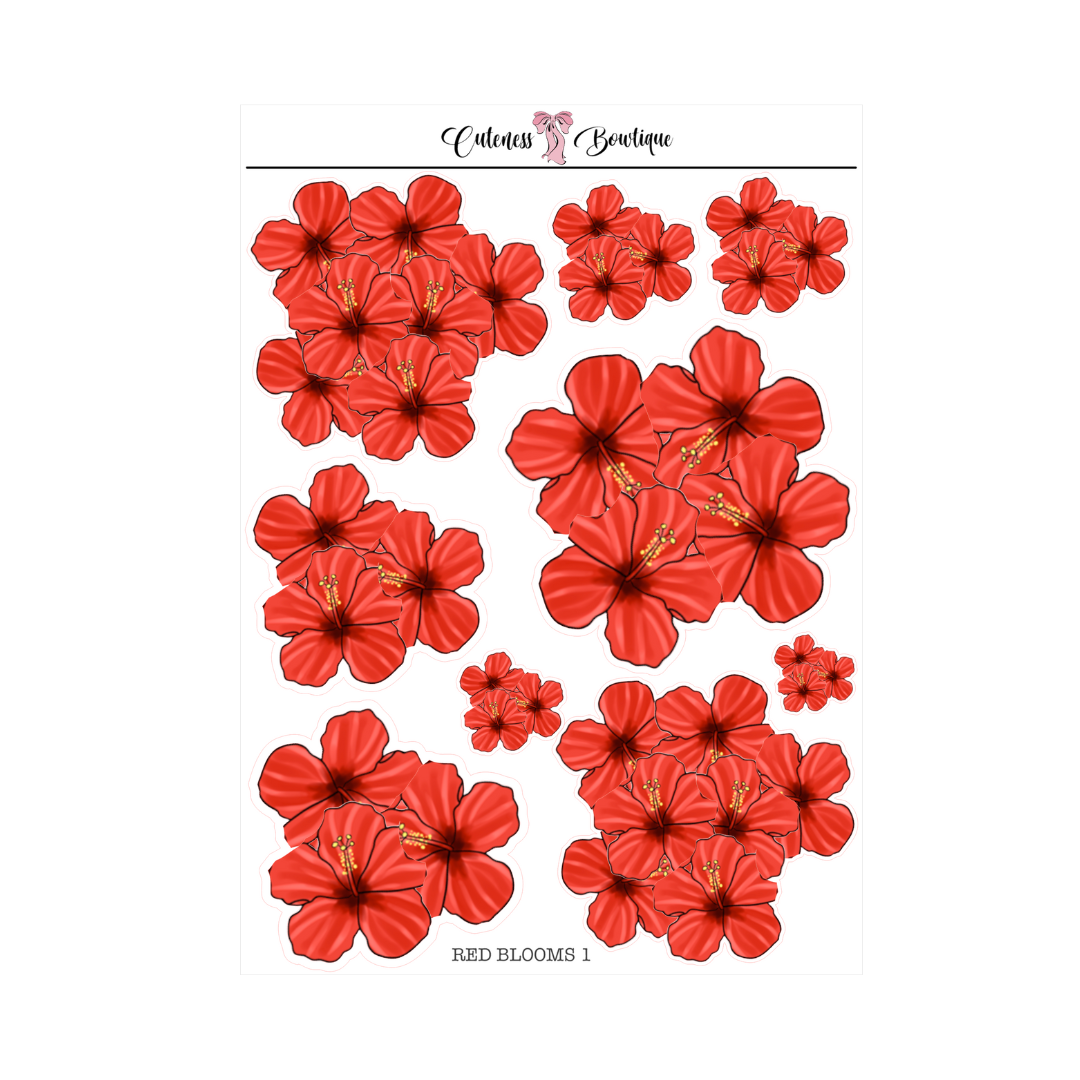 The Cuteness Journaling  Sticker Sheet | Cuteness Planner Stickers for Agendas, Planners, Notebooks, Dividers | RED BLOOMS