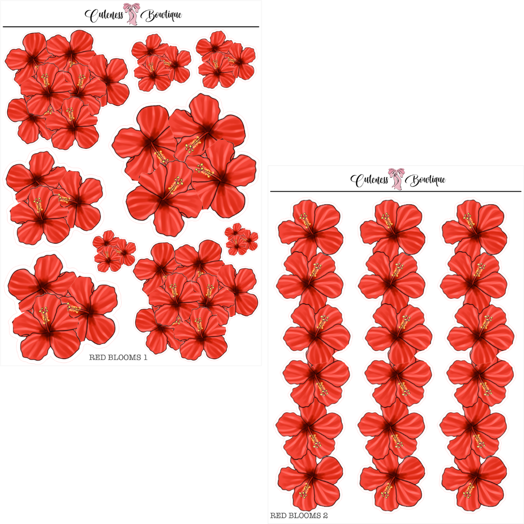 The Cuteness Journaling  Sticker Sheet | Cuteness Planner Stickers for Agendas, Planners, Notebooks, Dividers | RED BLOOMS