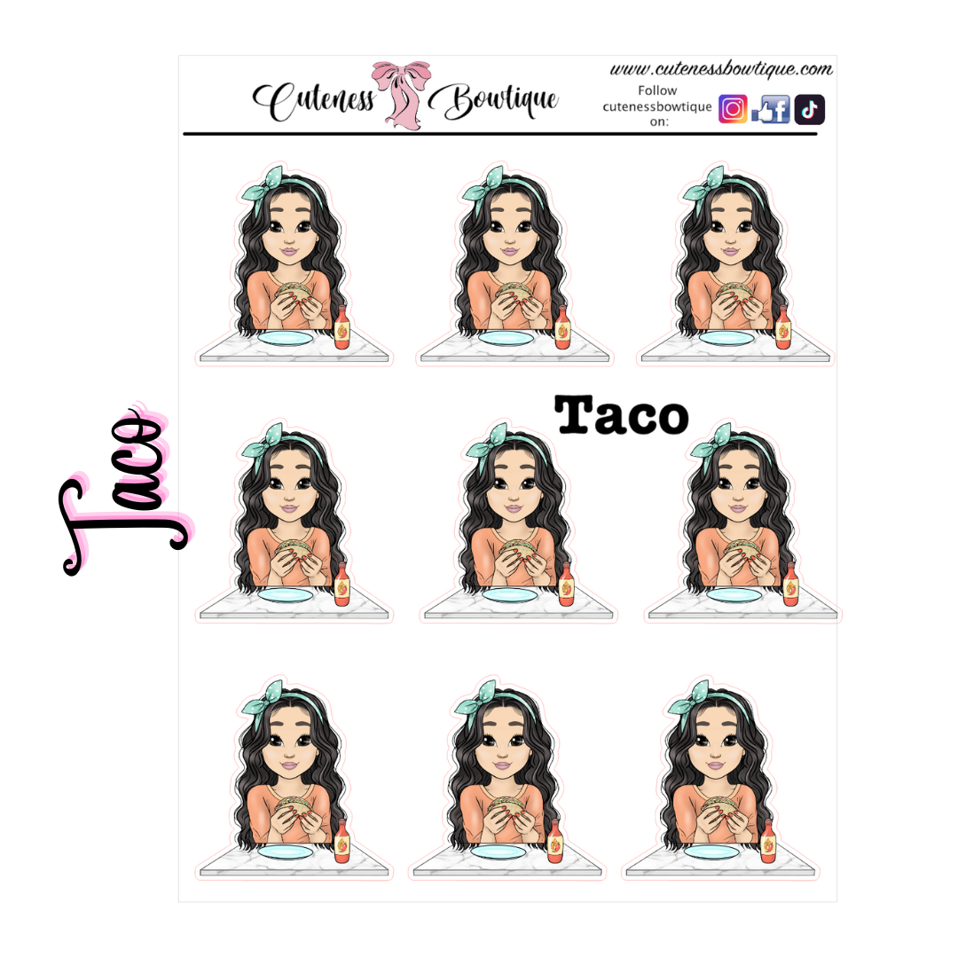 The Cutie Line Icon Sticker Sheet | Cuteness Planner Stickers for Agendas, Planners, Notebooks, Dividers | CUTIE PIE TACO