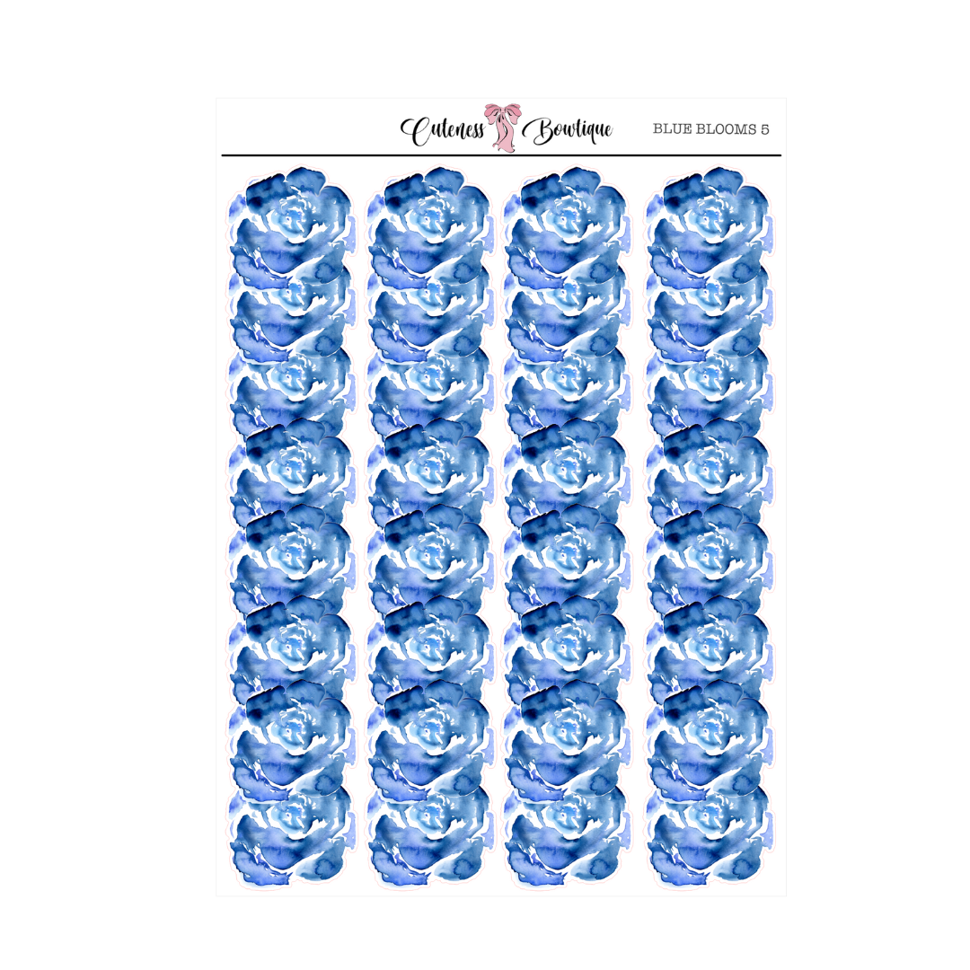 The Cuteness Journaling Sticker Sheet | Cuteness Planner Stickers for Agendas, Planners, Notebooks, Dividers | BLUE BLOOMS