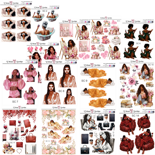 The Cuteness Doll Collection Sticker Sheet | Cuteness Planner Stickers for Agendas, Planners, Notebooks, Dividers | SC WOMEN 1-14