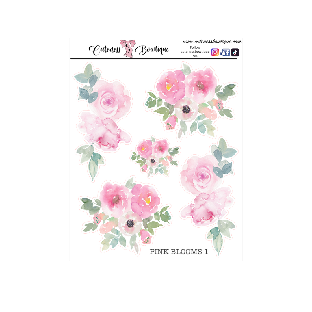 The Cuteness Journaling  Sticker Sheet | Cuteness Planner Stickers for Agendas, Planners, Notebooks, Dividers | PINK BLOOMS