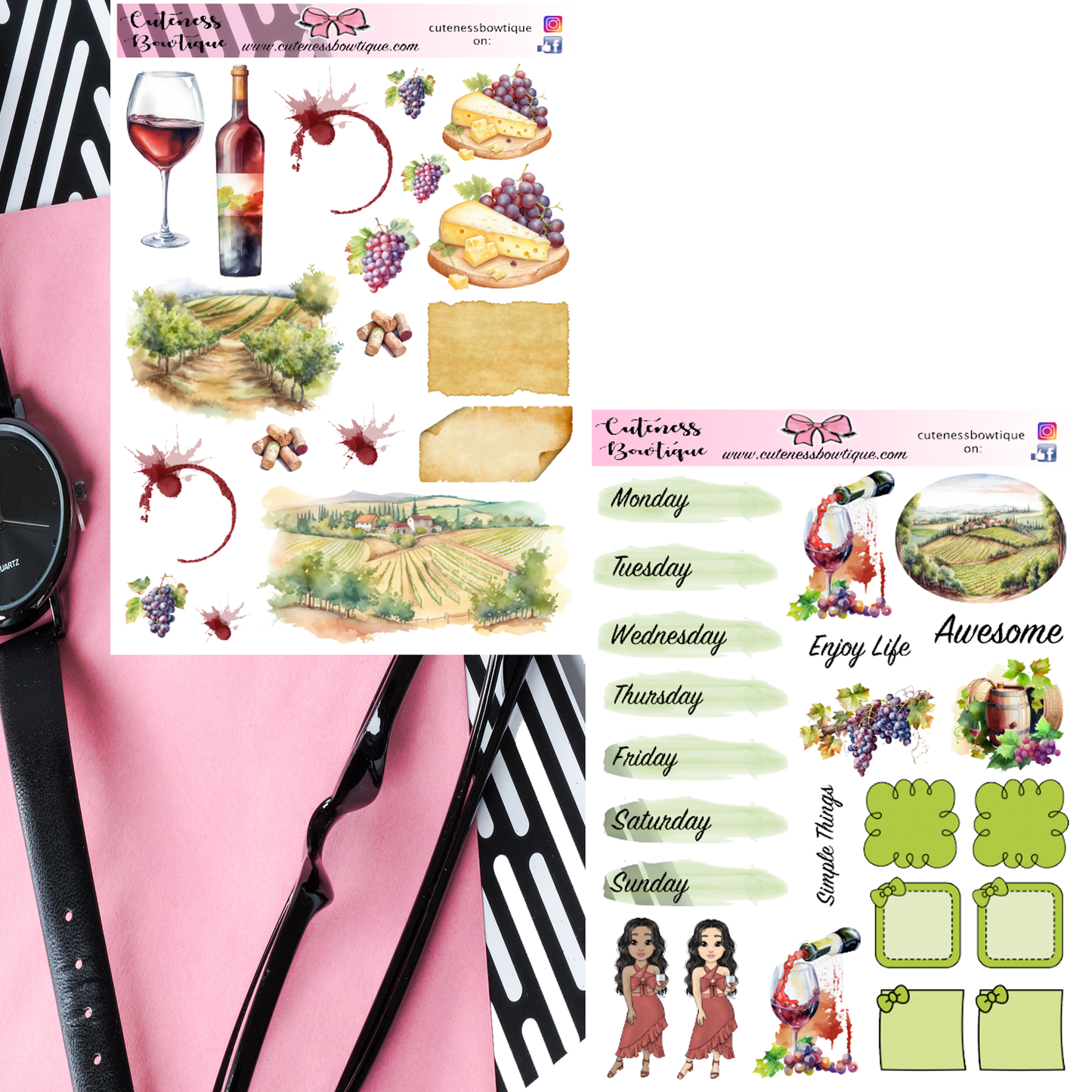 The Cuteness Journaling  Sticker Sheet | Cuteness Planner Stickers for Agendas, Planners, Notebooks, Dividers | VINEYARD