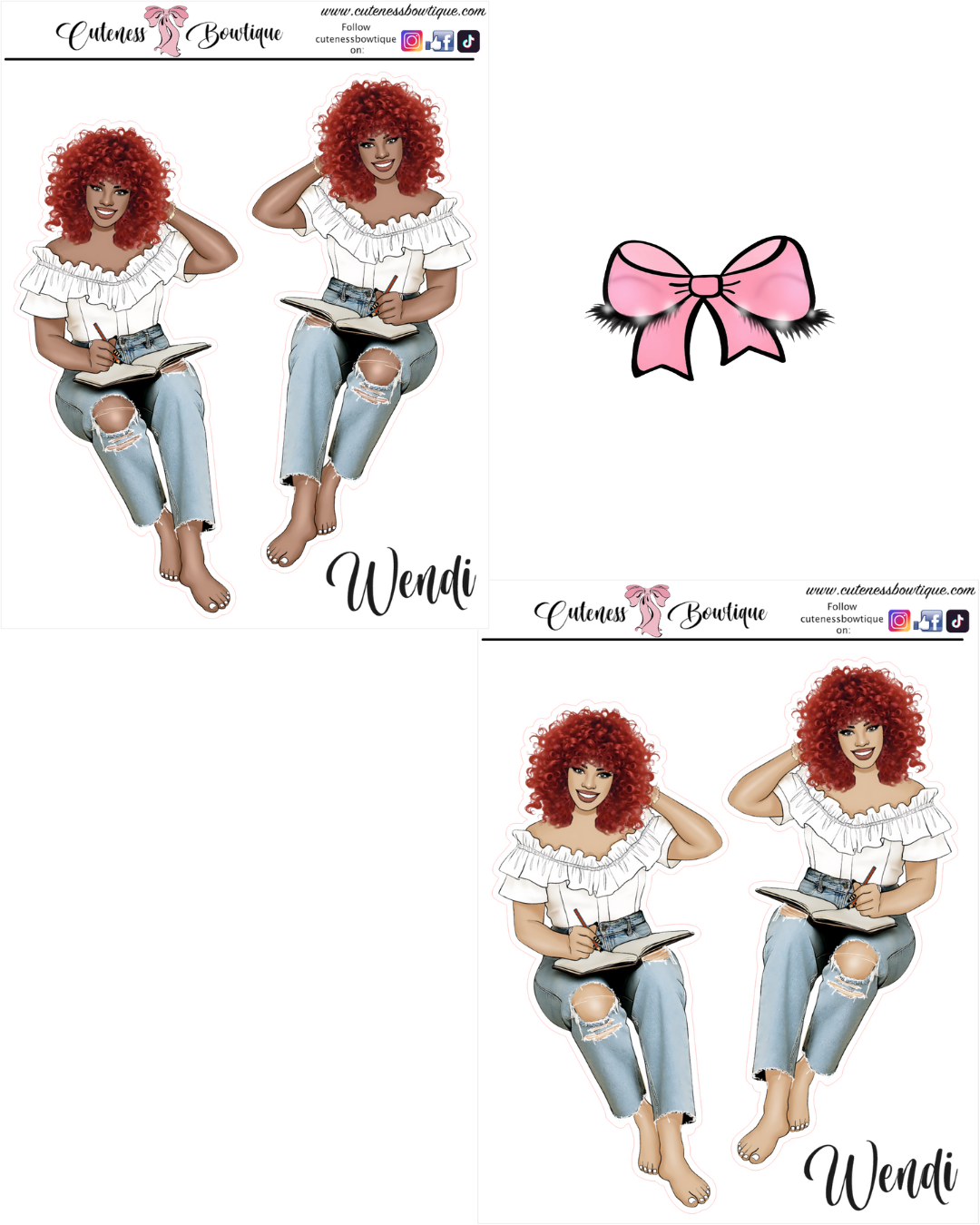 The CUSTOM Cuteness Doll Collection Sticker Sheet | Cuteness Planner Stickers for Agendas, Planners, Notebooks, Dividers | WENDI