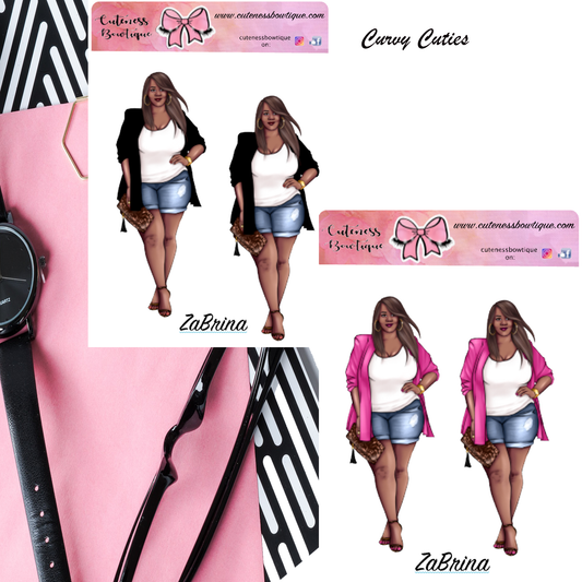 The Curvy Cutie Doll Collection Sticker Sheet | Cuteness Planner Stickers for Agendas, Planners, Notebooks, Dividers | ZABRINA