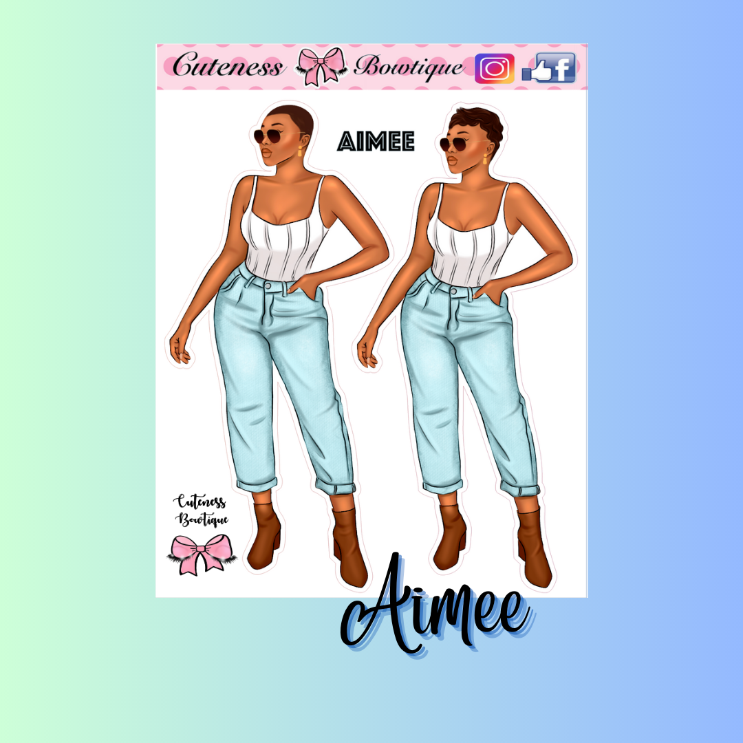 The Cuteness Doll Collection Sticker Sheet | Cuteness Planner Stickers for Agendas, Planners, Notebooks, Dividers | AIMEE