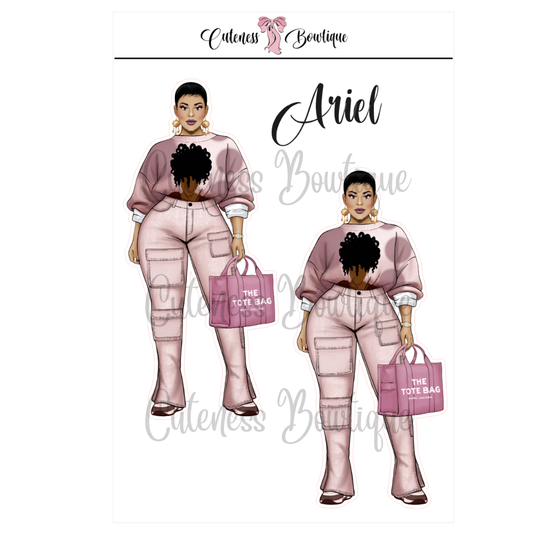 The CUSTOM Cuteness Doll Collection Sticker Sheet | Cuteness Planner Stickers for Agendas, Planners, Notebooks, Dividers | PINK FEST | ARIEL