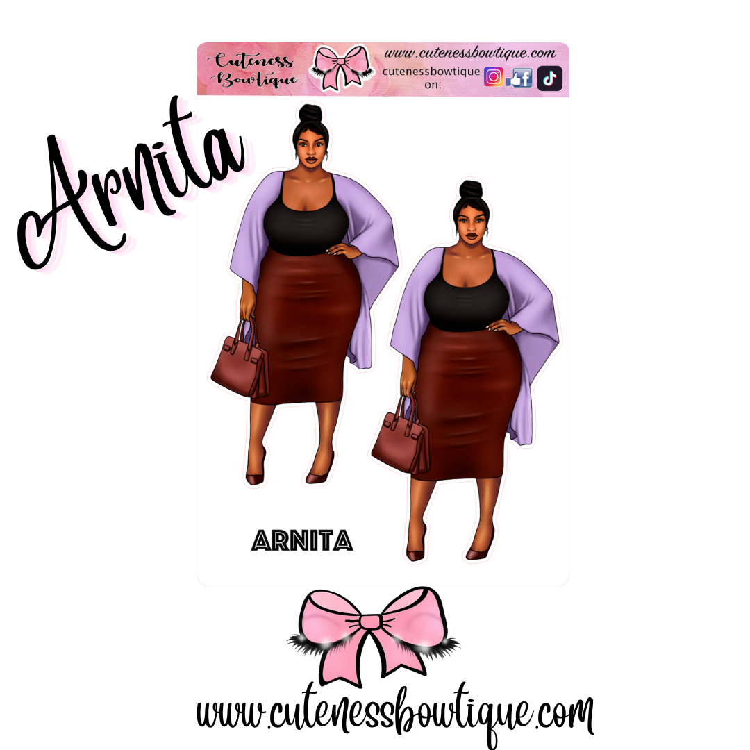 The Cuteness Doll Collection Sticker Sheet | Cuteness Planner Stickers for Agendas, Planners, Notebooks, Dividers | ARNITA