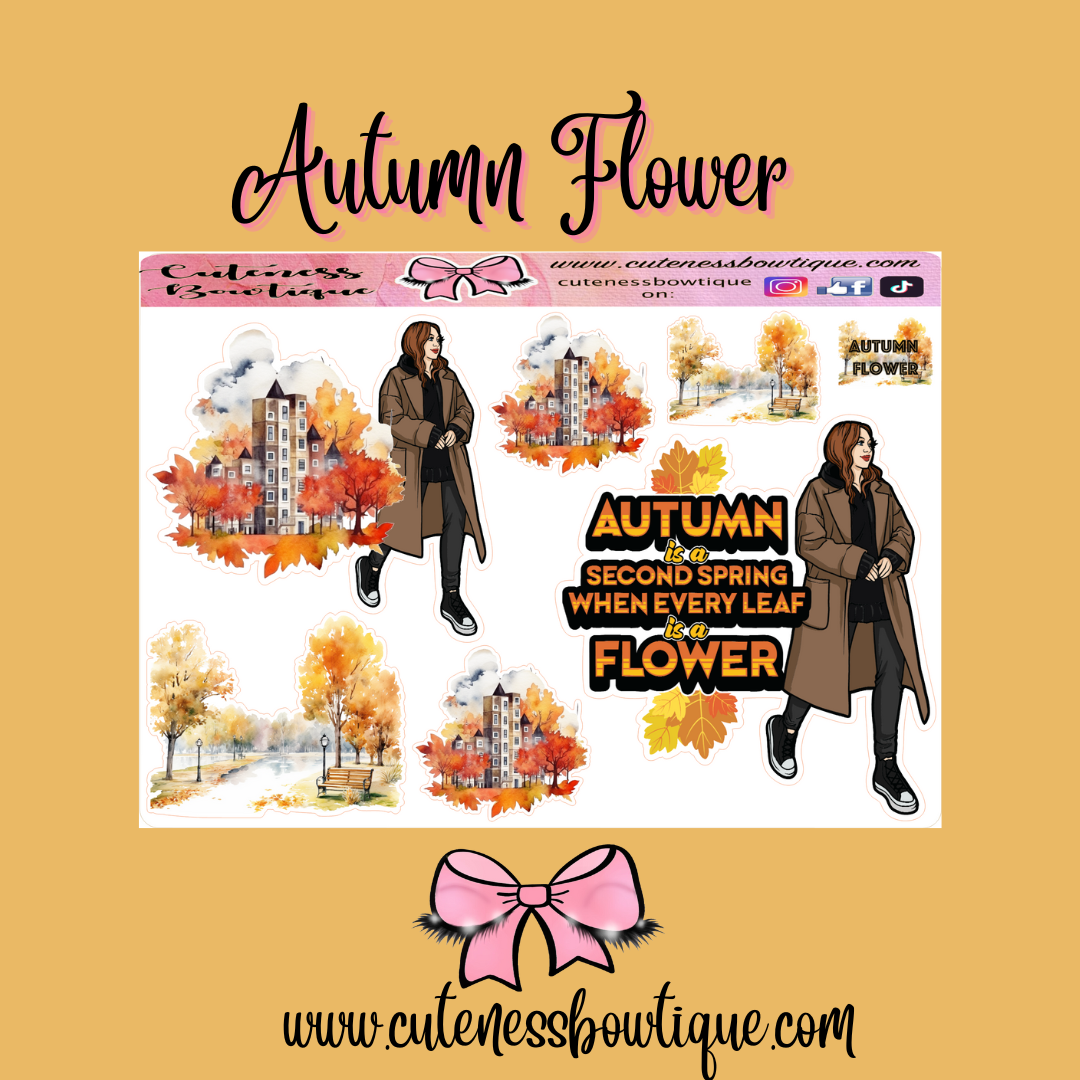 The Cuteness Doll Collection Sticker Sheet | Cuteness Planner Stickers for Agendas, Planners, Notebooks, Dividers | AUTUMN FLOWER