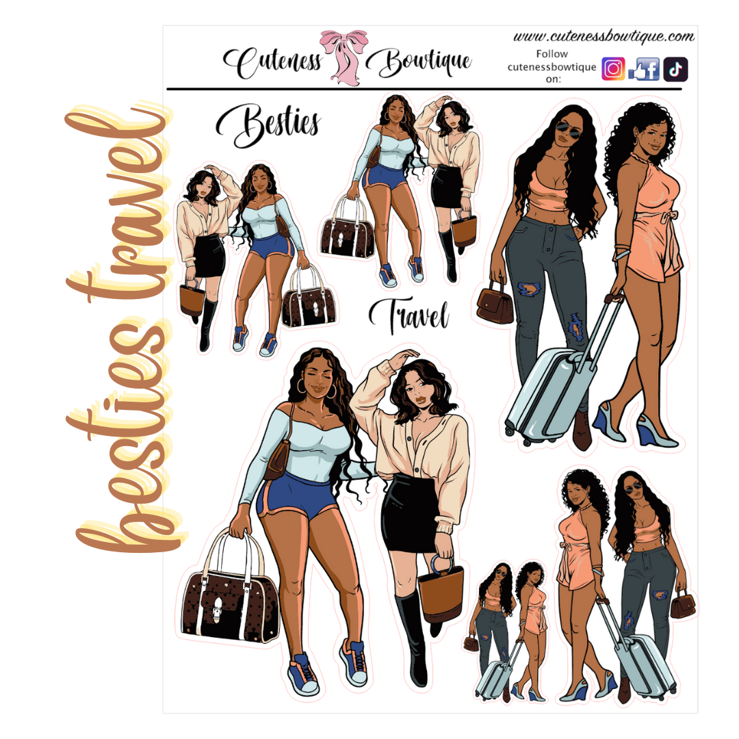 The Cuteness Doll Collection Sticker Sheet | Cuteness Planner Stickers for Agendas, Planners, Notebooks, Dividers | BESTIES TRAVEL