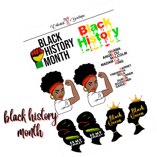 The Cuteness Doll Collection Sticker Sheet | Cuteness Planner Stickers for Agendas, Planners, Notebooks, Dividers | BLACK HISTORY MONTH