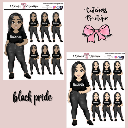 The Cuteness Doll Collection Sticker Sheet | Cuteness Planner Stickers for Agendas, Planners, Notebooks, Dividers | BLACK PRIDE