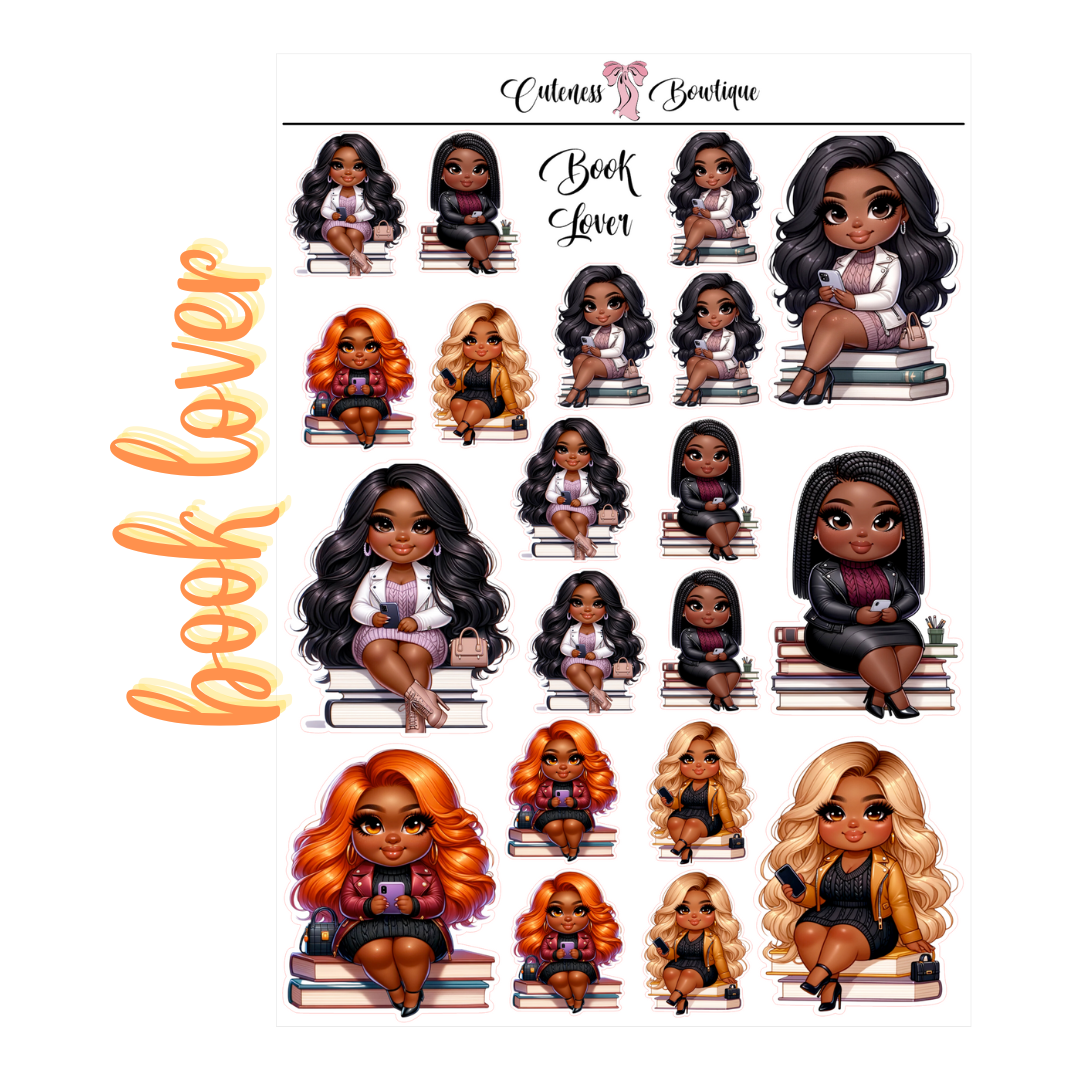 The CUTENESS BOW PEEPS CUTE TAY Sticker Sheet | Cuteness Planner Stickers for Agendas, Planners, Notebooks, Dividers | BOOK LOVER