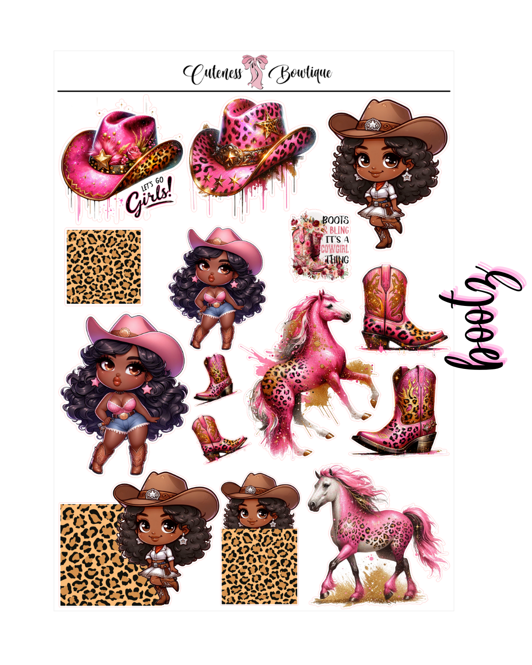 The Cuteness Journaling Sticker Sheet | Cuteness Planner Stickers for Agendas, Planners, Notebooks, Dividers | COWBOY CUTIES