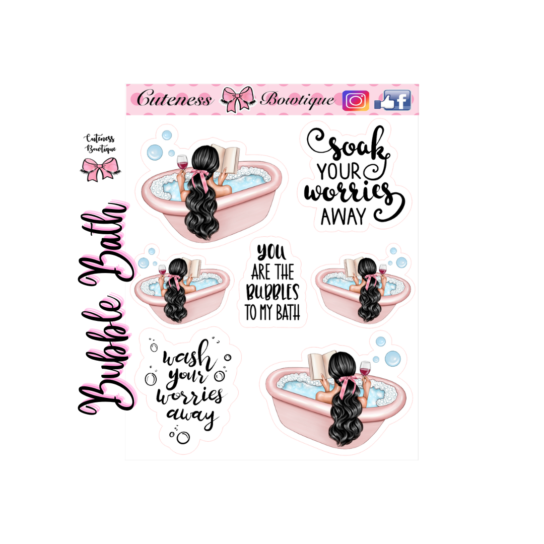 The Cuteness Doll Collection Sticker Sheet | Cuteness Planner Stickers for Agendas, Planners, Notebooks, Dividers | BUBBLE BATH