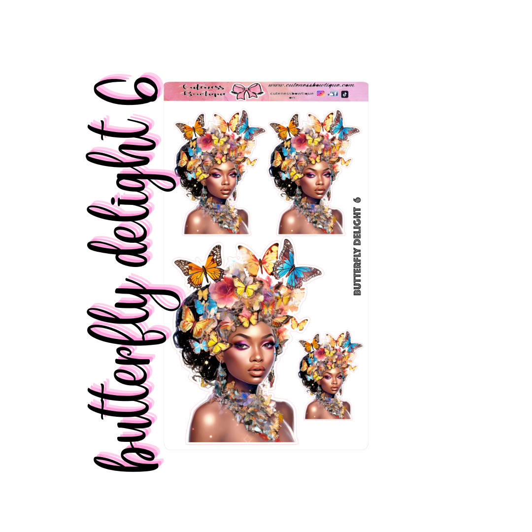 The Cuteness Doll Collection Sticker Sheet | Cuteness Planner Stickers for Agendas, Planners, Notebooks, Dividers | BUTTERFLY DELIGHT 6