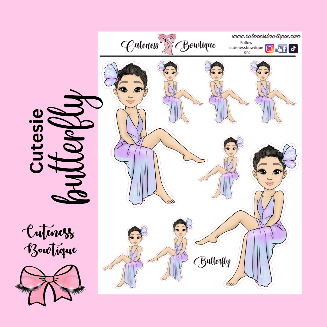 The Cutie Line Icon Sticker Sheet | Cuteness Planner Stickers for Agendas, Planners, Notebooks, Dividers | CUTESIE BUTTERFLY