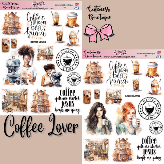 The Deco Elements Collection Sticker Sheet | Cuteness Planner Stickers for Agendas, Planners, Notebooks, Dividers | COFFEE LOVER