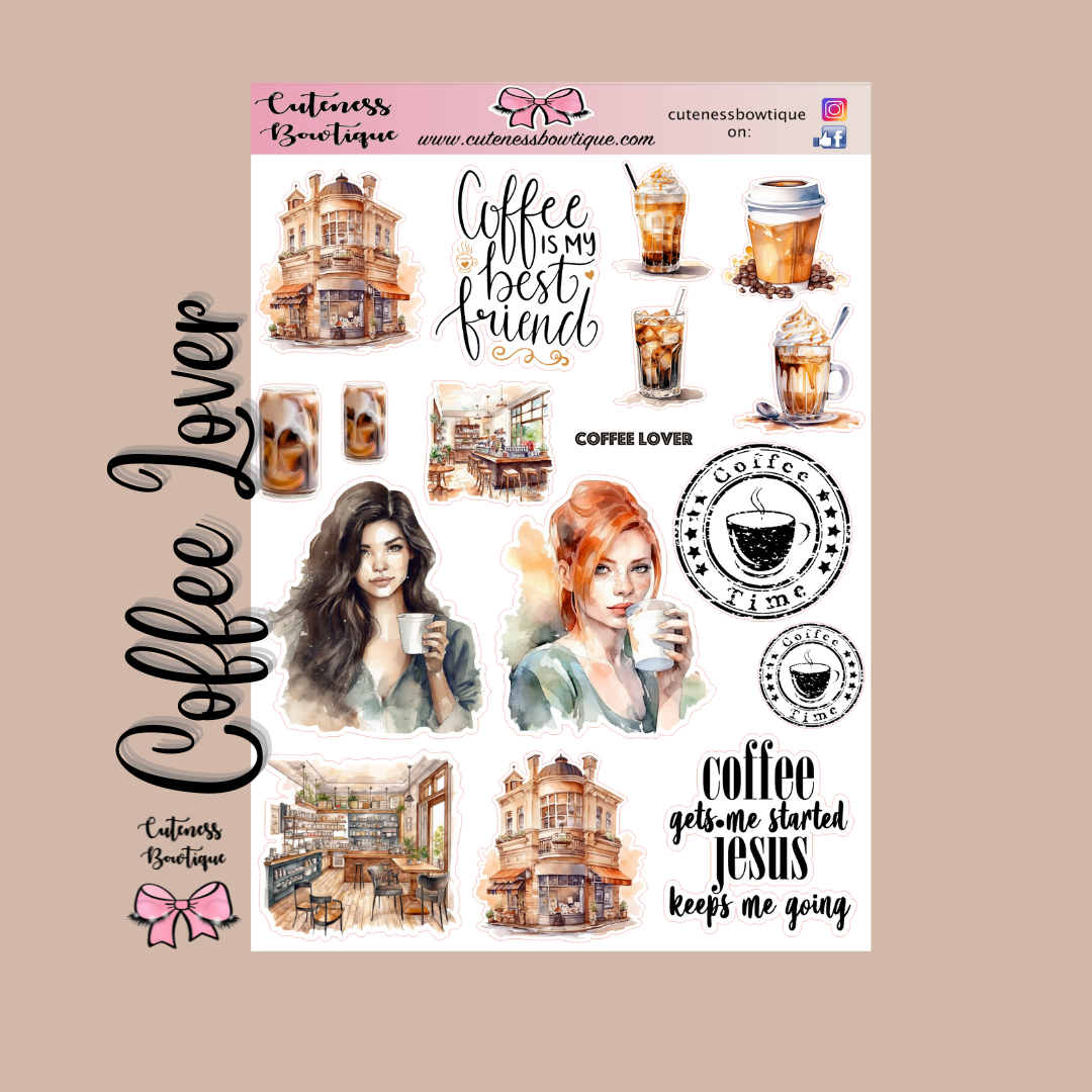 The Deco Elements Collection Sticker Sheet | Cuteness Planner Stickers for Agendas, Planners, Notebooks, Dividers | COFFEE LOVER