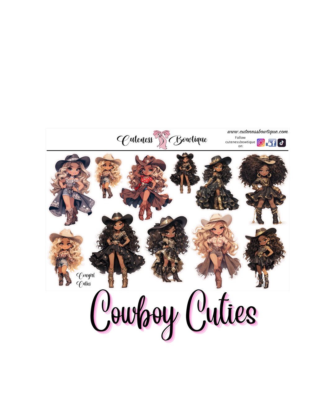 The Cuteness Journaling Sticker Sheet | Cuteness Planner Stickers for Agendas, Planners, Notebooks, Dividers | COWBOY CUTIES