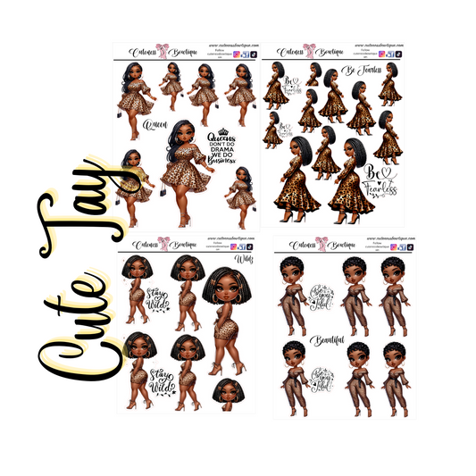 The Cuteness Bow peeps Mini Doll Collection Sticker Sheet | Cuteness Planner Stickers for Agendas, Planners, Notebooks, Dividers | CUTE TAY