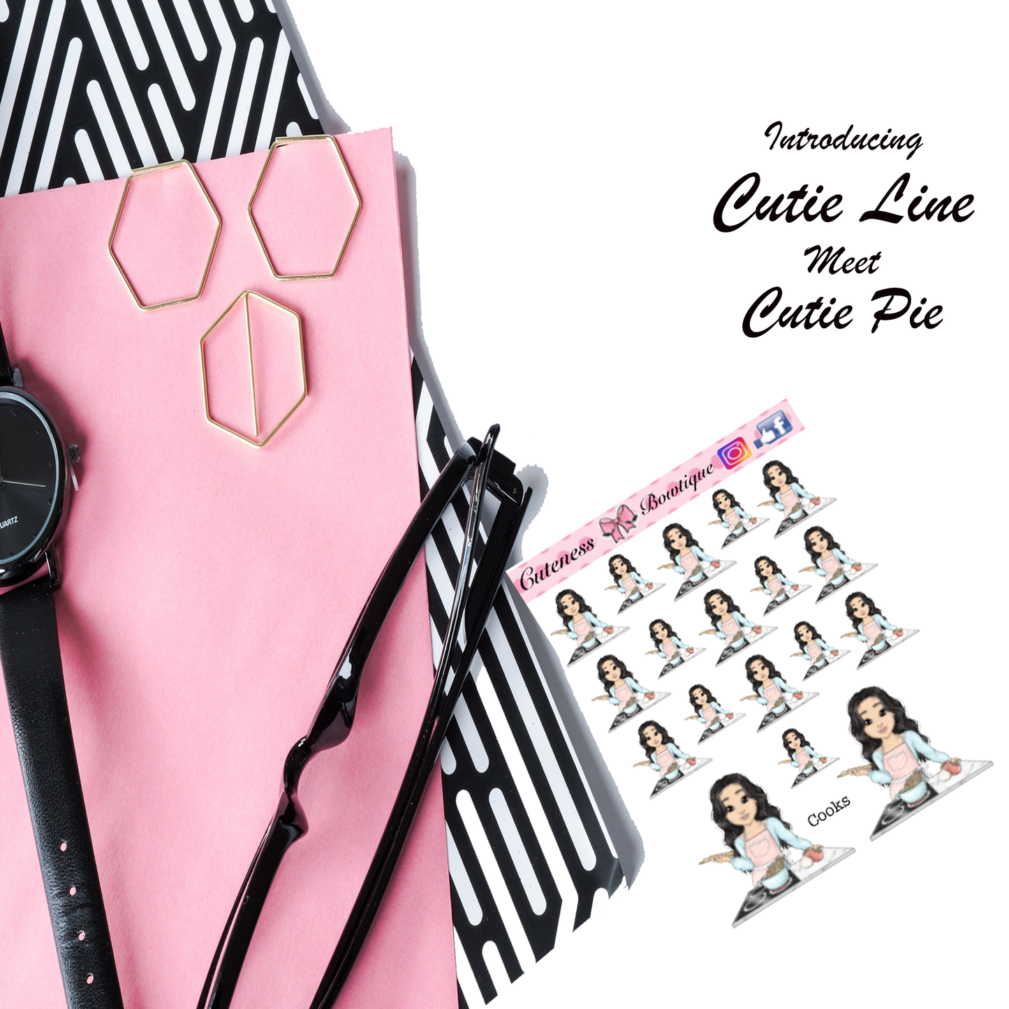 The Cutie Line Icon Sticker Sheet | Cuteness Planner Stickers for Agendas, Planners, Notebooks, Dividers | COOKS